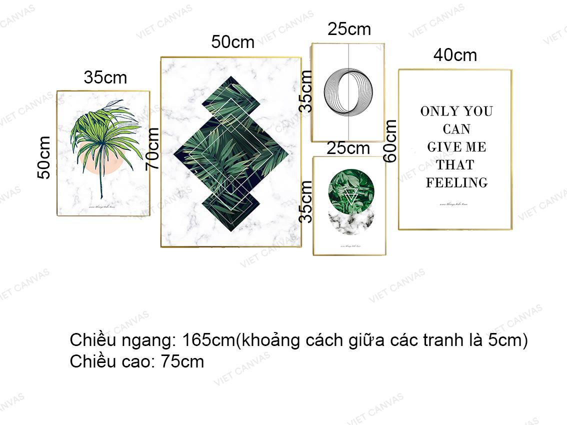 Bộ 5 Tranh Lá Xanh, Vòng Tròn Và Quotes - VZ211.5