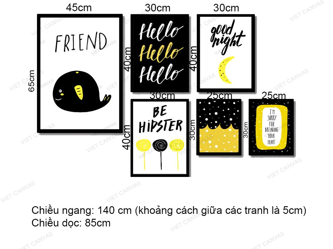 Bộ 6 Tranh Quotes Trắng Đen - VZ114