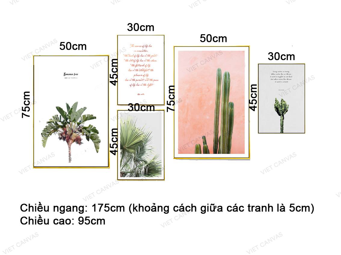 Bộ 5 Tranh Cây Xanh Và Quotes - VZ212.1