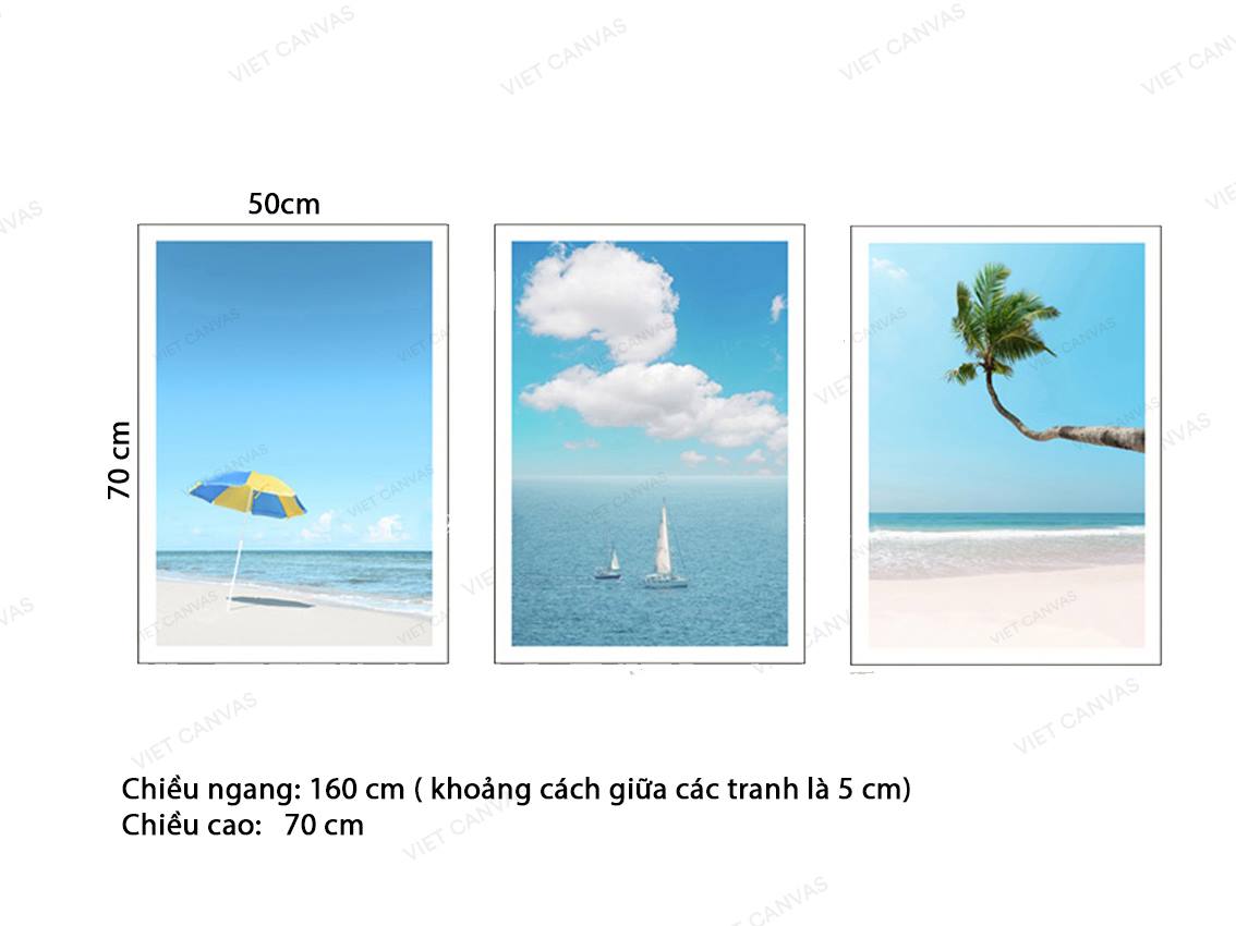 Bộ 3 Tranh Biển Xanh Cát Trắng - VZ007.2