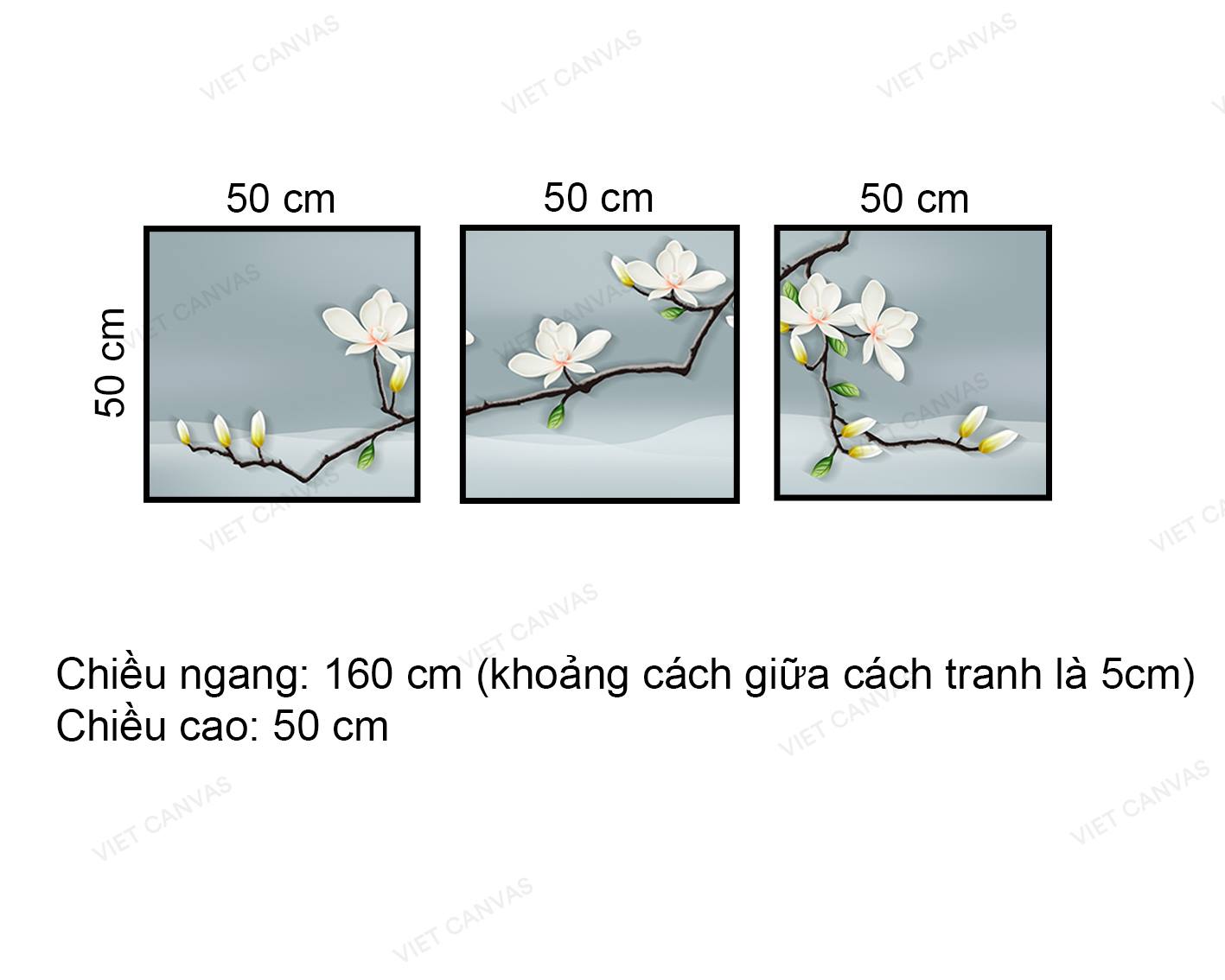 Bộ 3 Tranh Cành Đào Trắng - VZ599