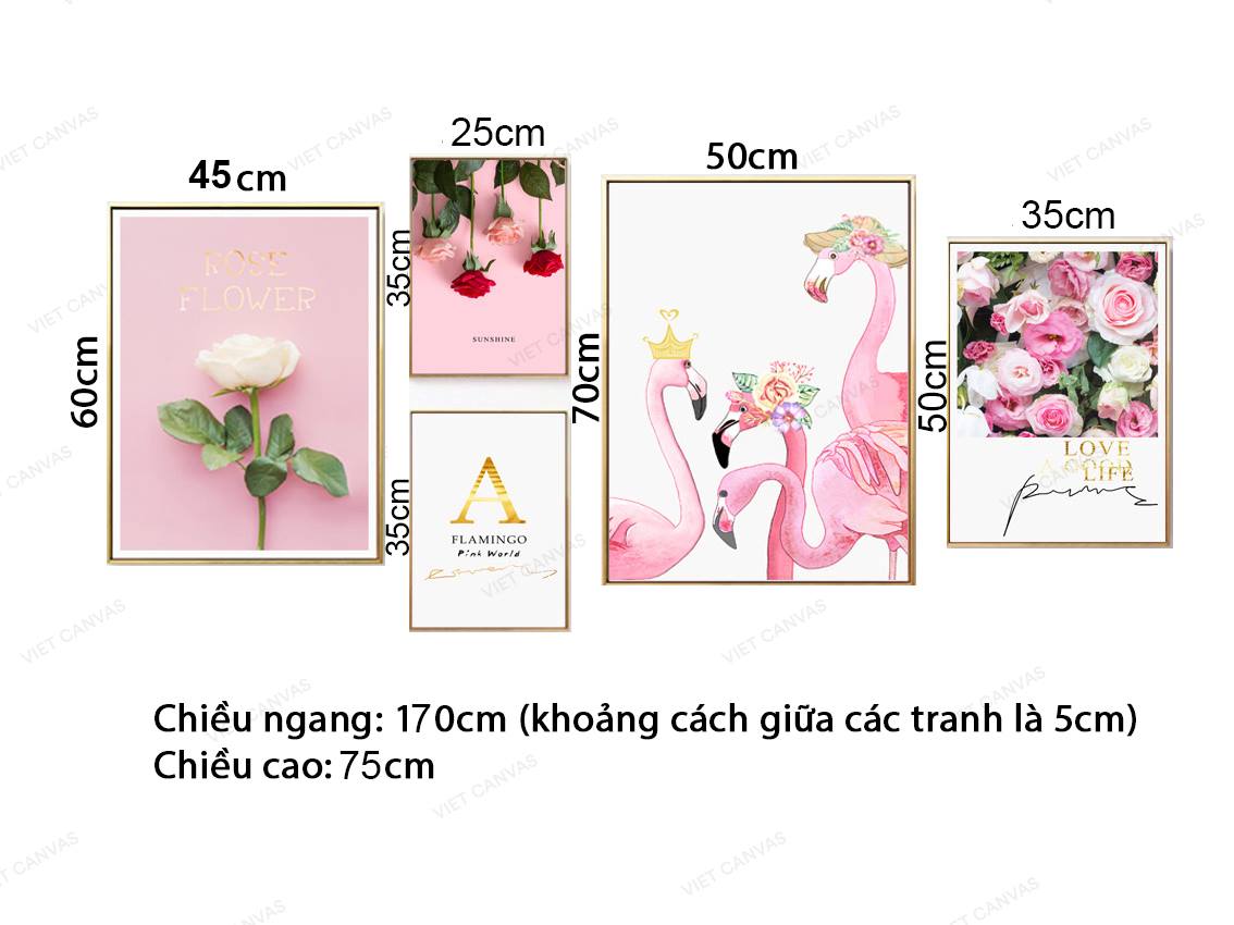 Bộ 5 Tranh Hoa Hồng Và Hồng Hạc - VZ697