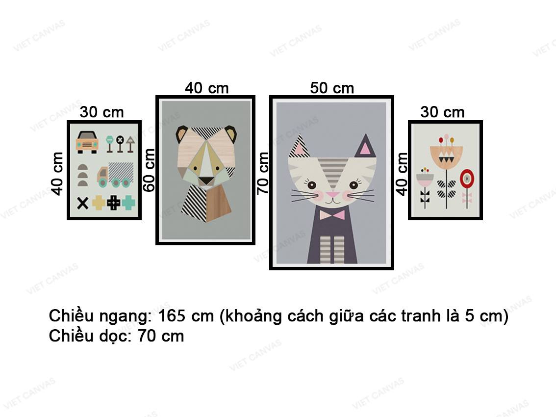 Bộ 4 Tranh Hoạt Hình Dễ Thương Của Động Vật - VZ457.1