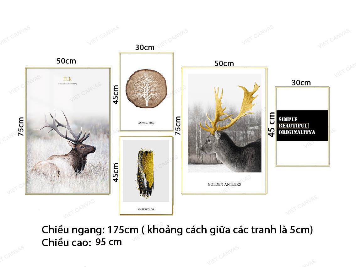 Bộ 5 Tranh Tuần Lộc, Vân Gỗ Và Quotes - VZ092.1