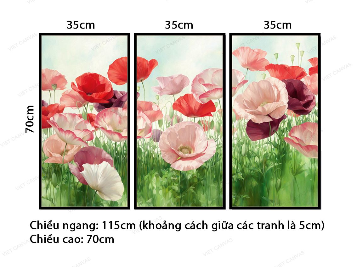 Bộ 3 Tranh Vườn Hoa Ngập Tràn Sắc Màu - VZ565