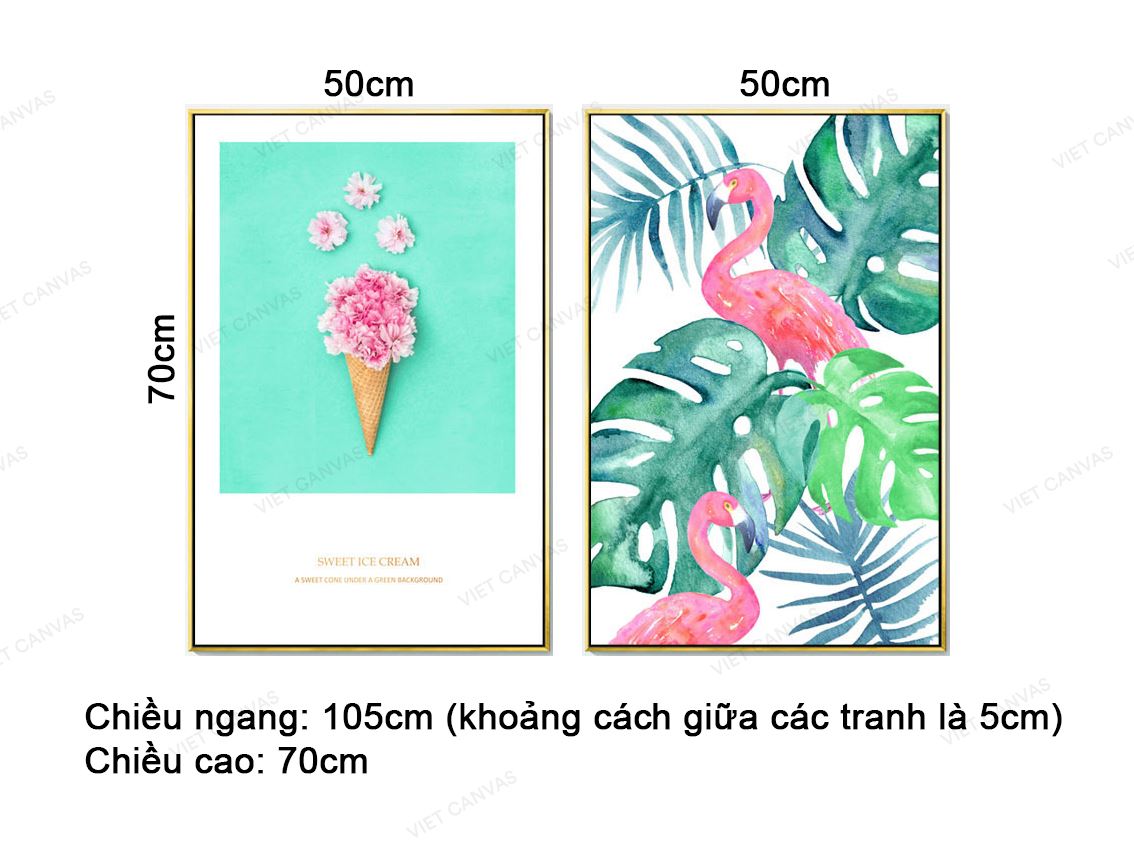 Bộ 2 Tranh Kem Hoa, Hồng Hạc Và Cây - VZ022.3