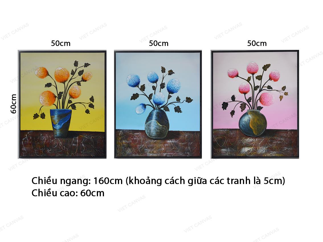 Bộ 3 Tranh Ba Chậu Hoa Rực Rỡ - VZ496