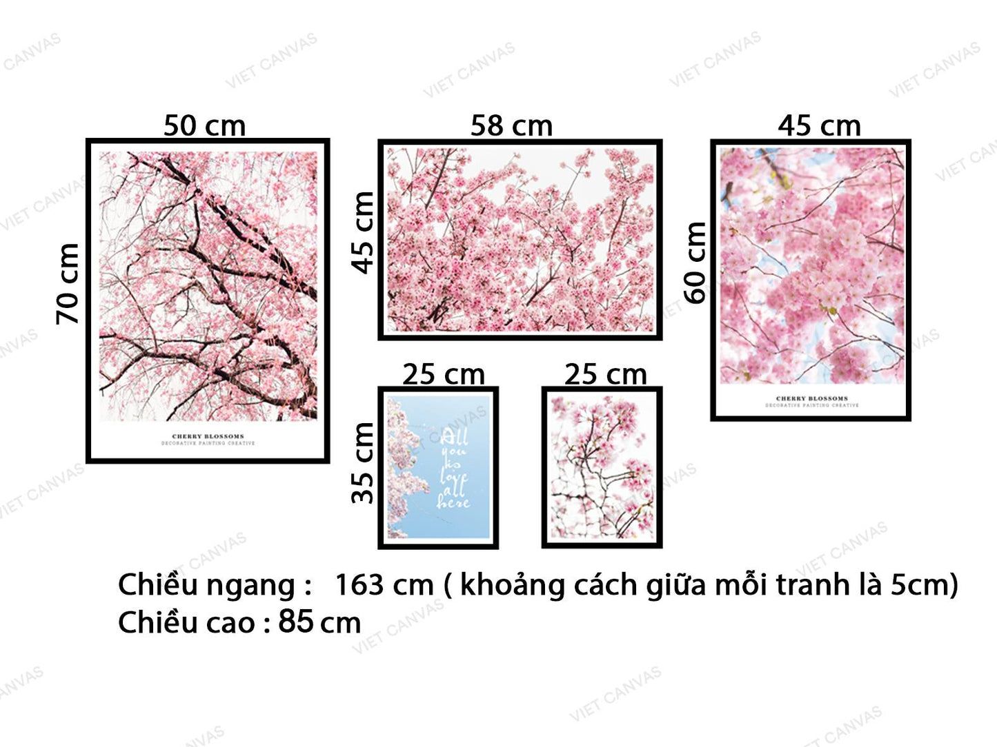 Bộ 5 Tranh Hoa Đào Rực Rỡ - VZ089