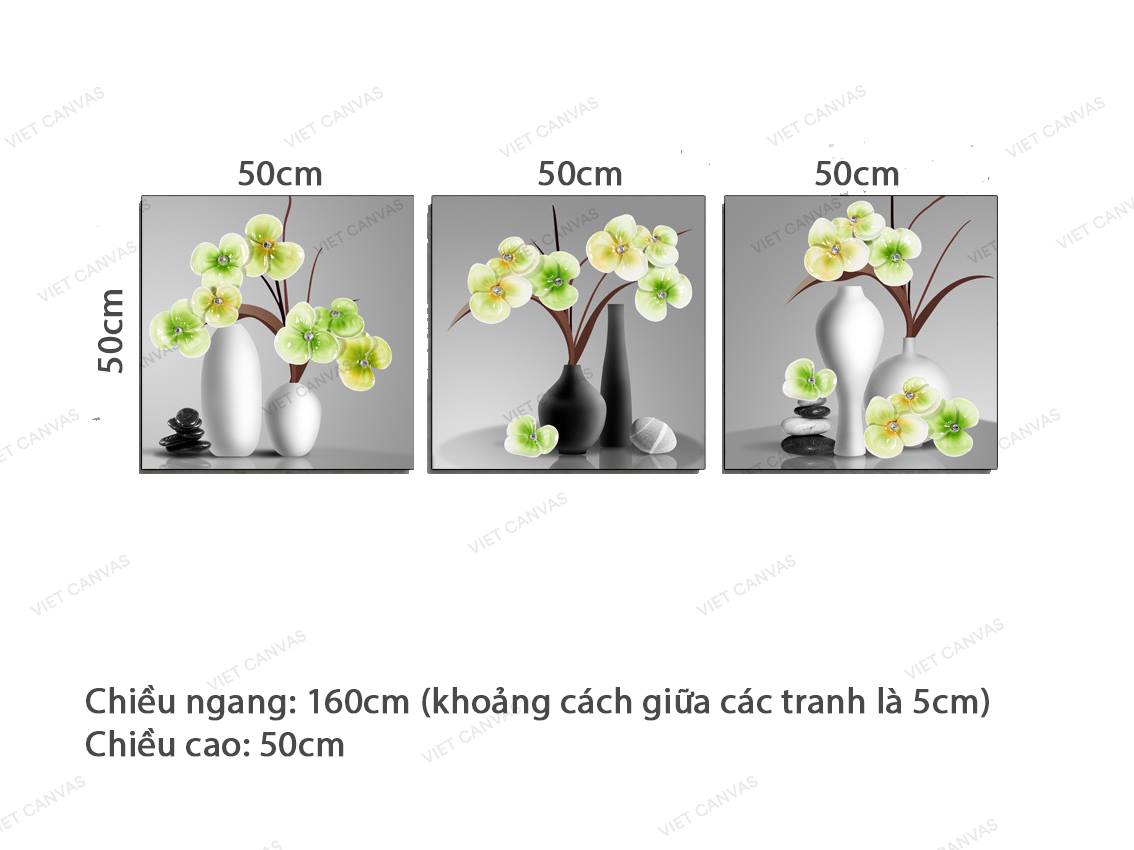 Bộ 3 Tranh Chậu Hoa Đẹp Nao Lòng - VZ559