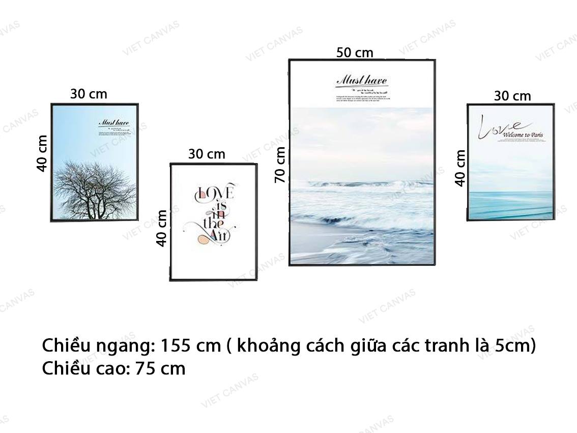 Bộ 4 Tranh Cây, Sóng Biển Và Quotes - VZ463