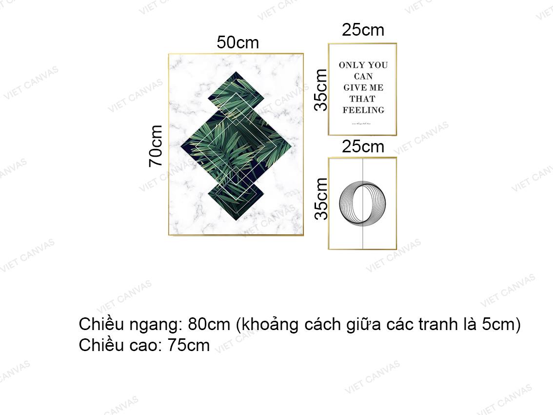 Bộ 3 Tranh Lá Cây, Vòng Tròn Và Quotes - VZ211.3