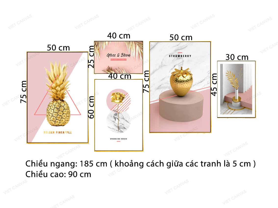 Bộ 5 Tranh Dứa, Hoa Hồng, Dâu Tây Và Lá - VZ037.1