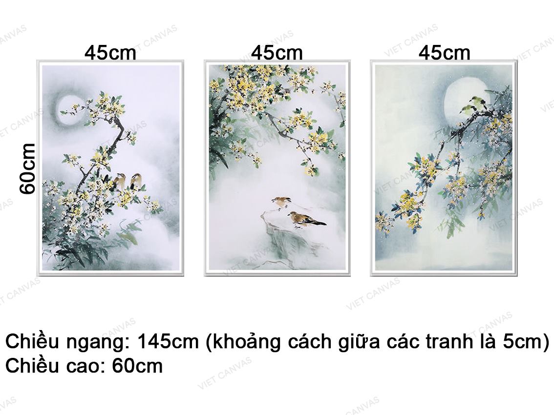 Bộ 3 Tranh Đôi Chim Trên Cành Hoa Vàng - VZ916.1