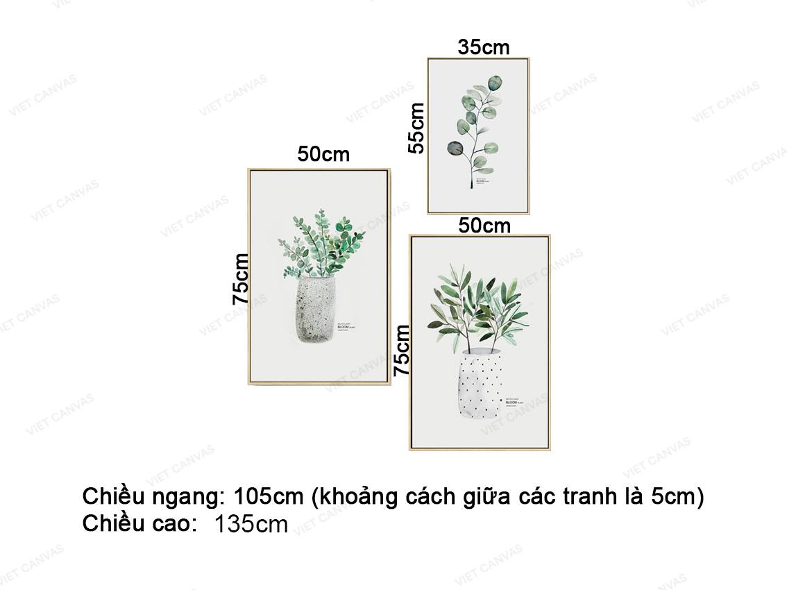 Bộ 3 Tranh Chậu Lá Xanh - VZ216.2