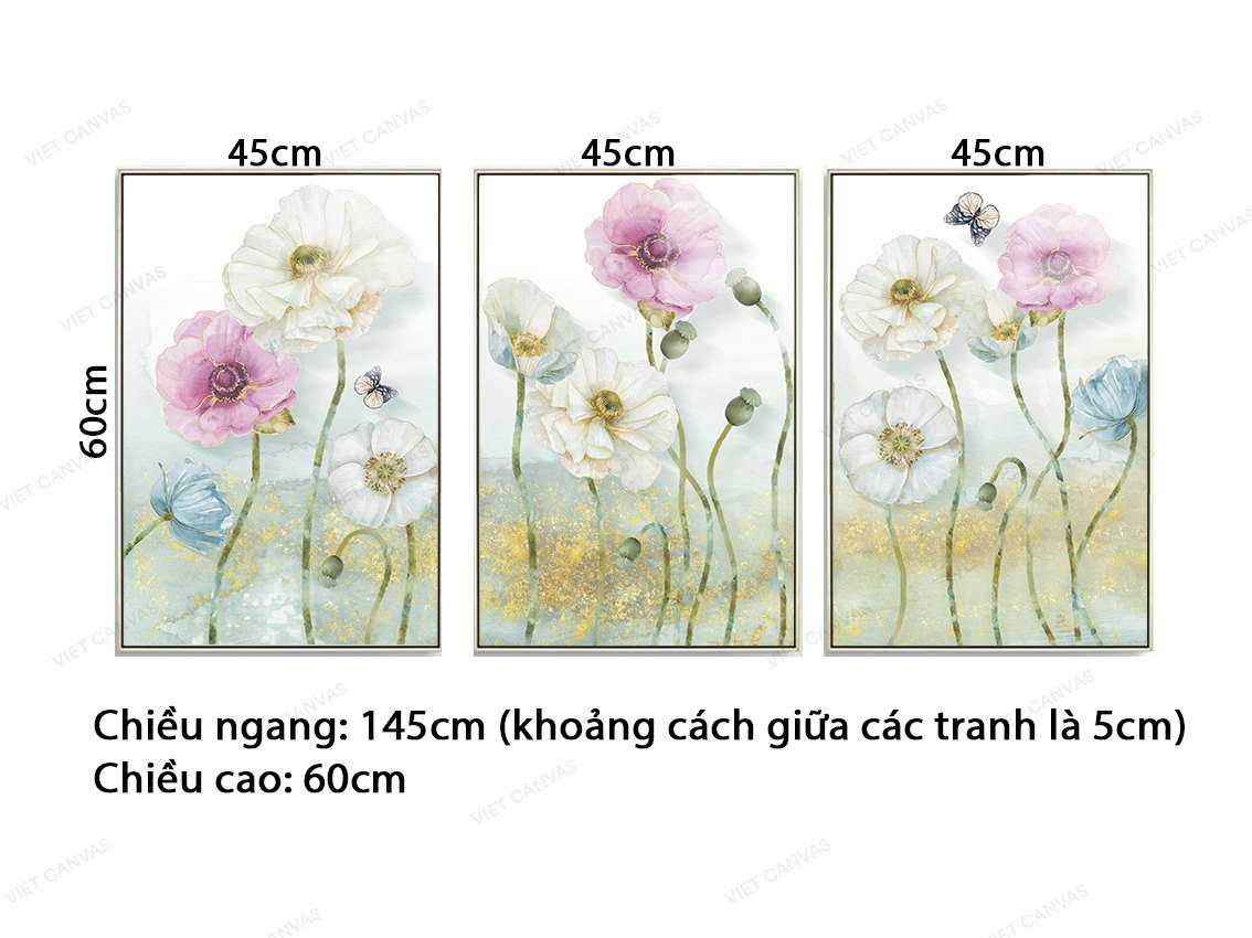 Bộ 3 Tranh Hoa Và Bướm Bay - VZ569.2