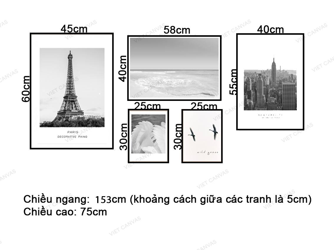 Bộ 5 Tranh Phong Cảnh Paris - VZ350