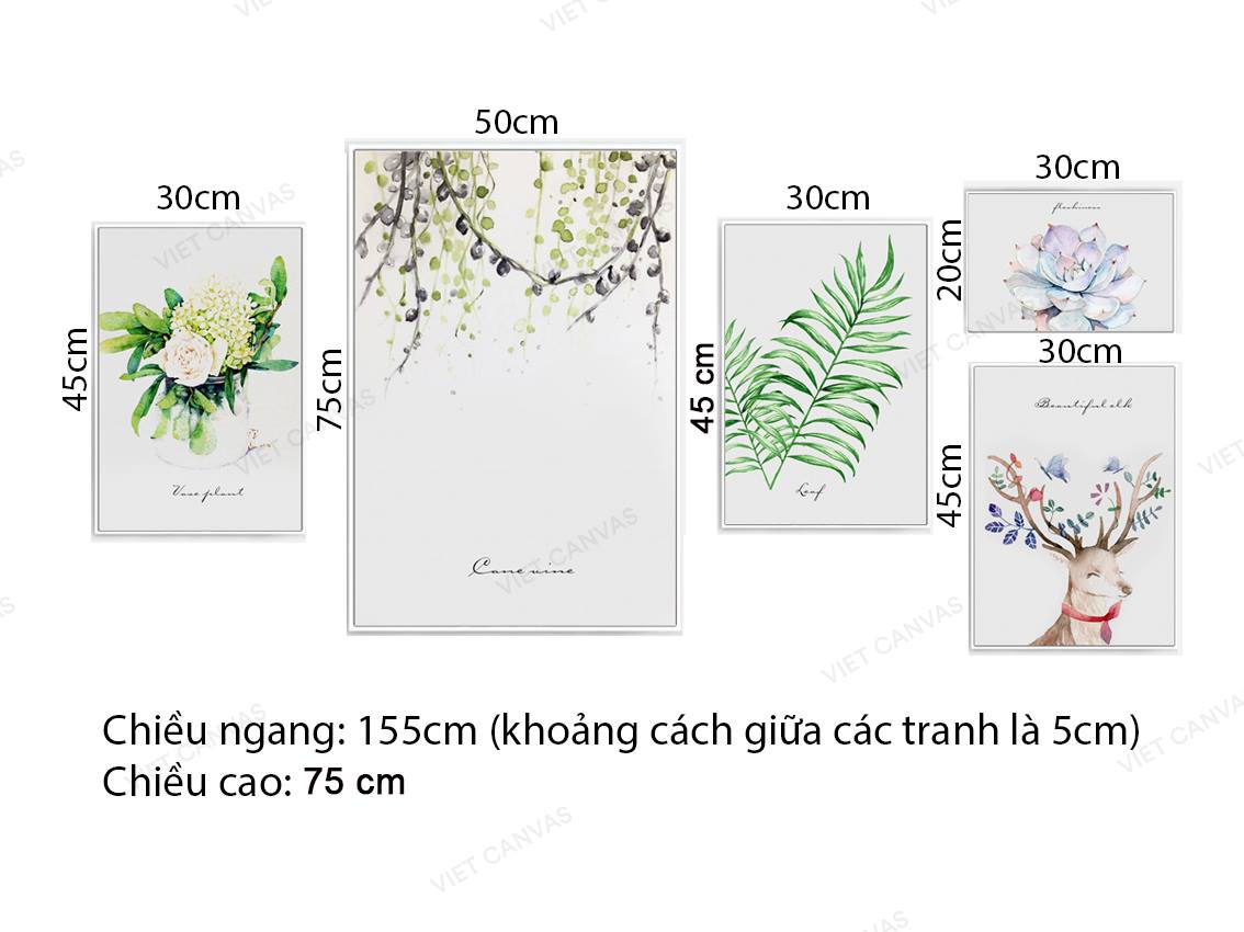 Bộ 5 Tranh Hoa, Lá Và Hươu - VZ295.2