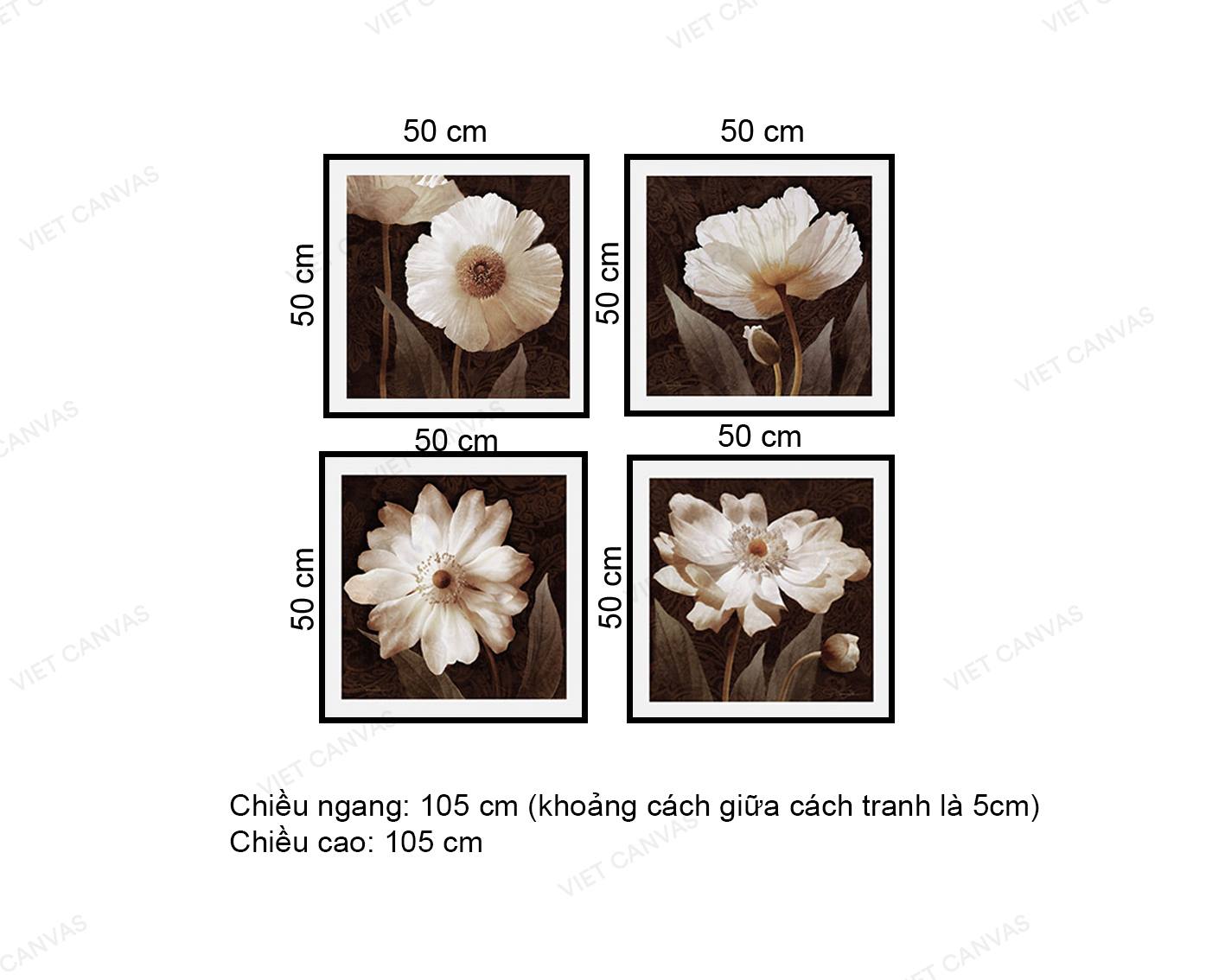 Bộ 4 Tranh Bông Hoa Tinh Tế - VZ884.1