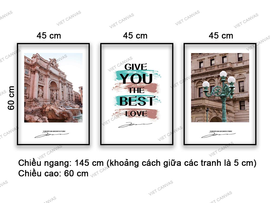 Bộ 3 Tranh Cổ Đại Và Quotes Give You The Best Love - VD364