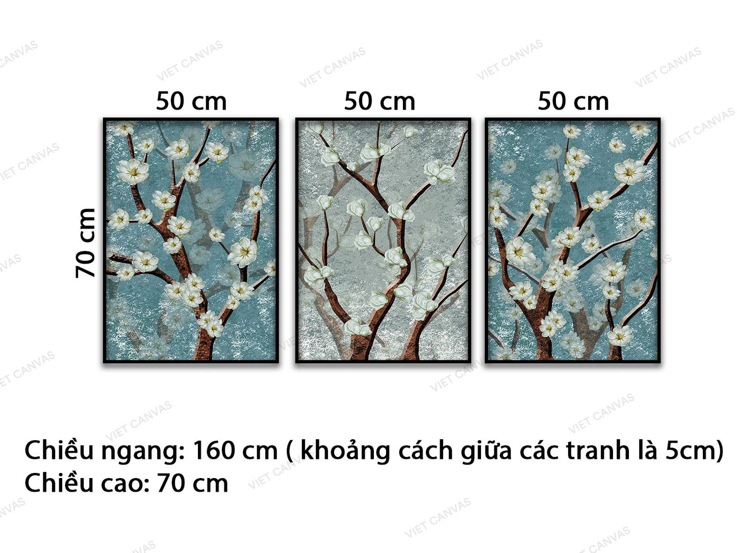 Bộ 3 Tranh Những Bông Đào Trắng Muốt - VD390
