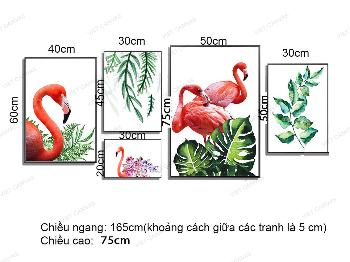 Bộ 5 Tranh Chim Hồng Hạc Khoe Sắc Bên Lá Xanh - VZ210.1
