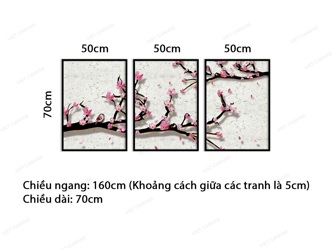 Bộ 3 Tranh Nhành Đào Đón Xuân - VC860
