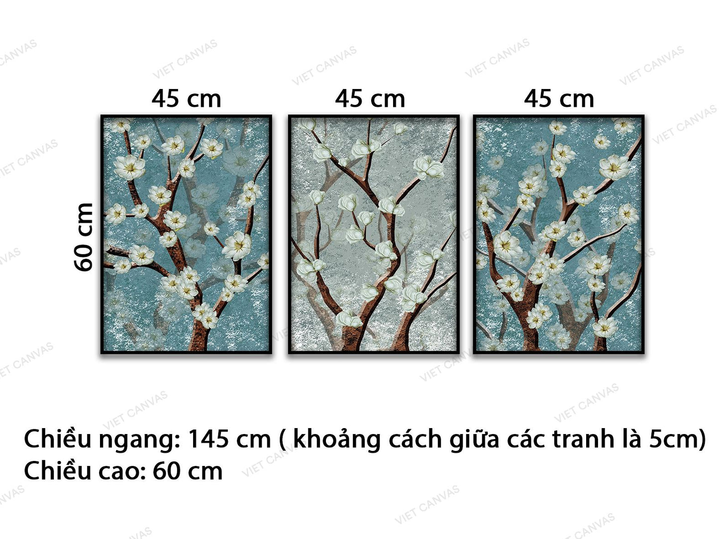 Bộ 3 Tranh Những Bông Đào Trắng Muốt - VD390