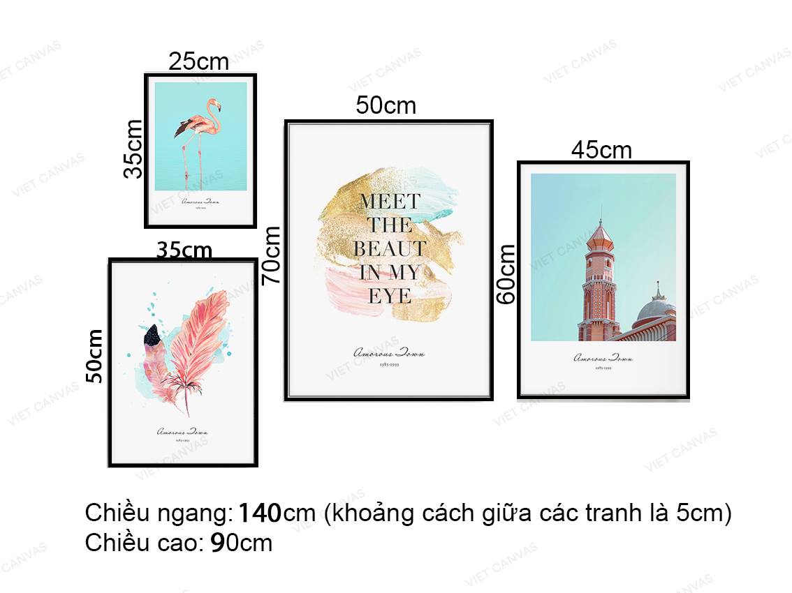 Bộ 4 Tranh Hồng Hạc, Lông Vũ, Tòa Tháp Và Quotes - VZ051.3