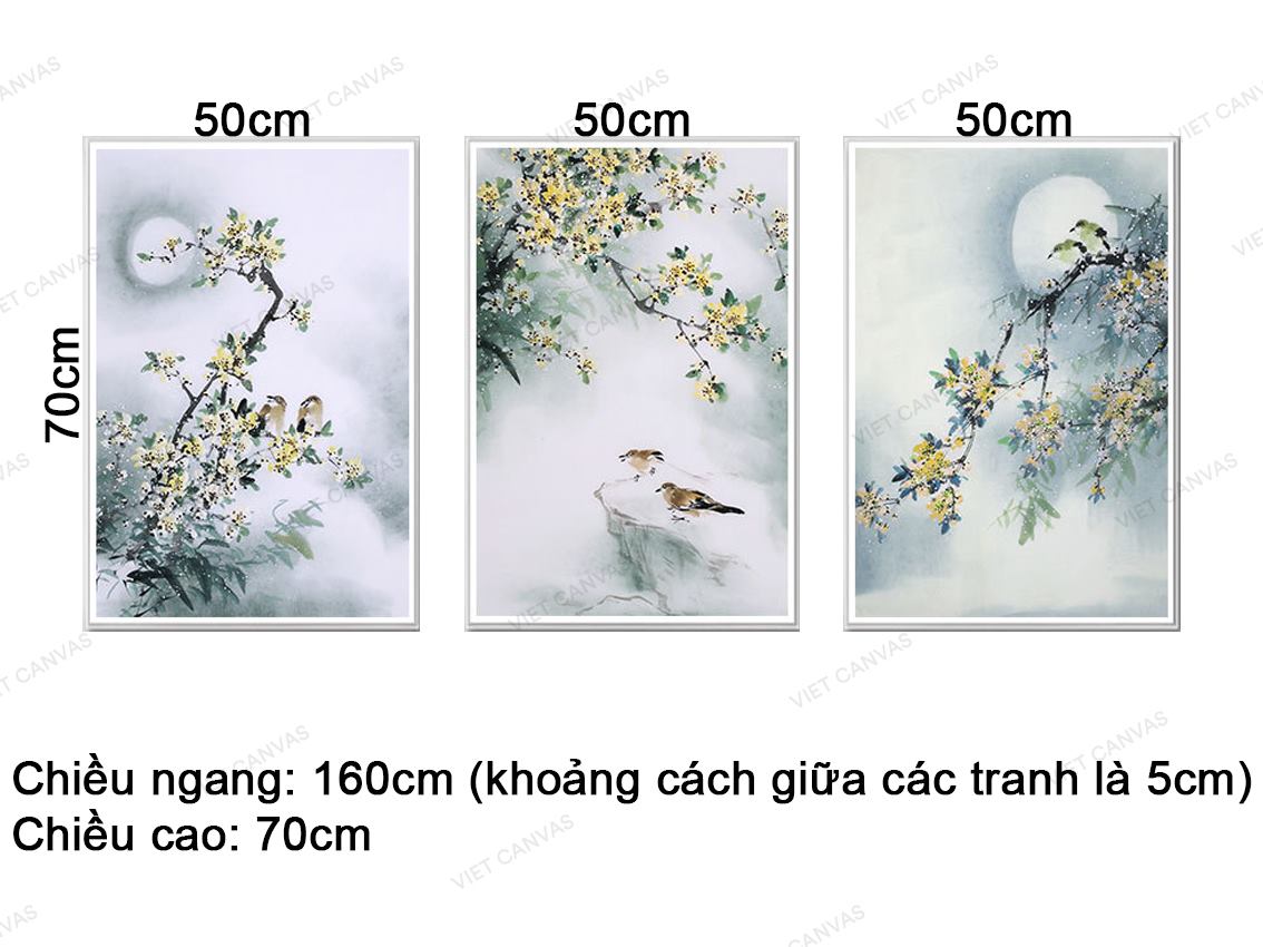 Bộ 3 Tranh Đôi Chim Trên Cành Hoa Vàng - VZ916.1