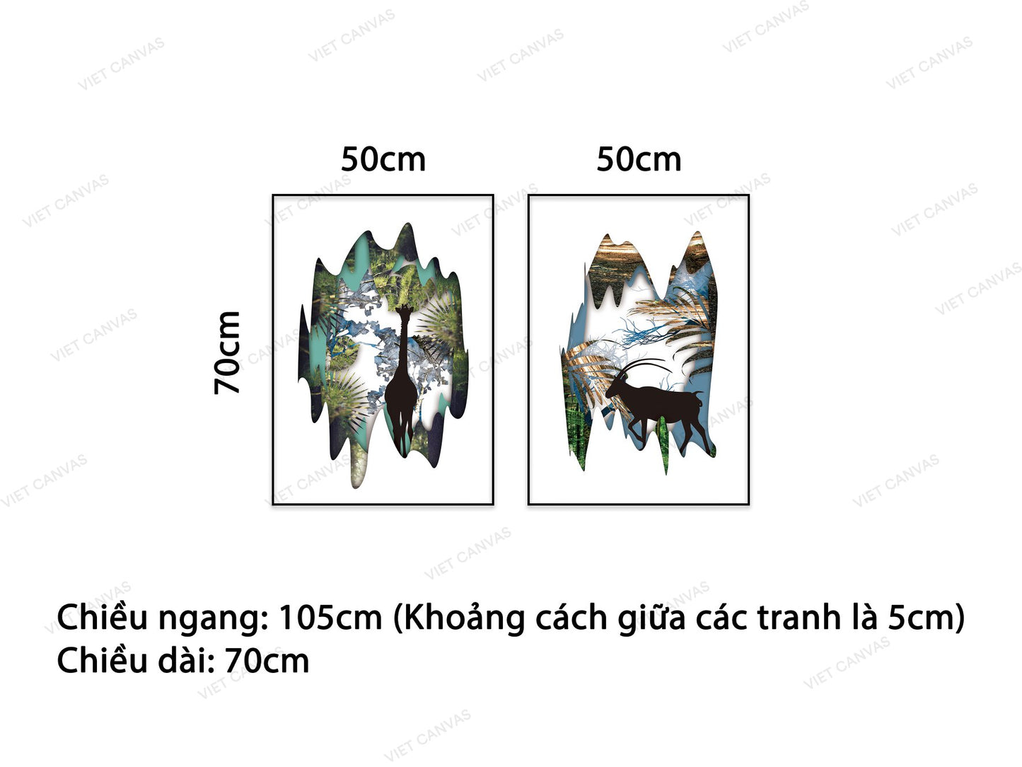 Bộ 2 Tranh Hươu Và Hươu Cao Cổ Trong Rừng - VC887