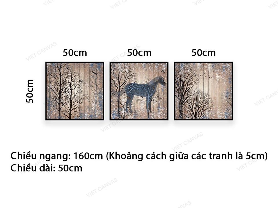 Bộ 3 Tranh Chú Ngựa Bên Đám Cây - VC893