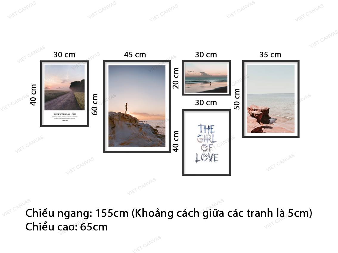 Bộ 5 Tranh Bờ Biển, Con Đường Và Quotes - VZ999