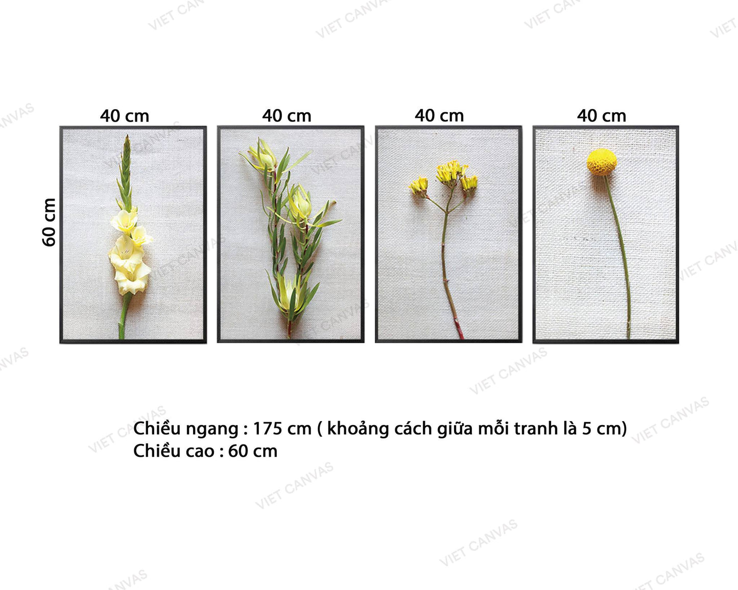 Bộ 4 Tranh Nhành Hoa Vàng Ấn Tượng - VZ615.1