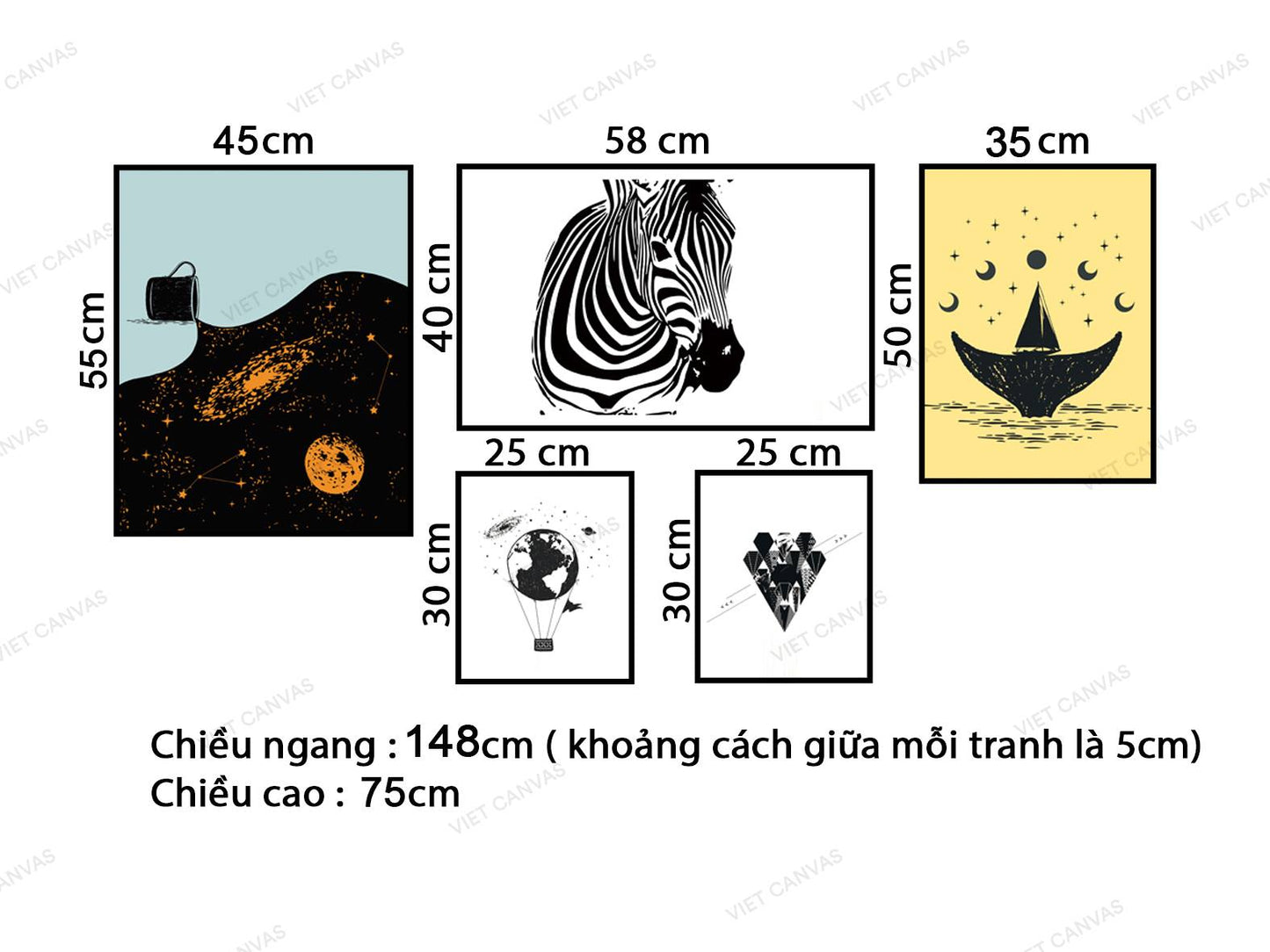 Bộ 5 Tranh Ngựa Vằn Và Những Cảnh Vật- VZ165.3