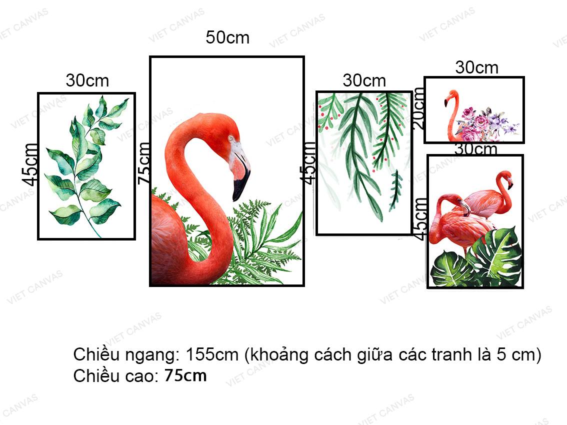 Bộ 5 Tranh Vẻ Đẹp Chim Hồng Hạc Và Hoa Lá - VZ210.2