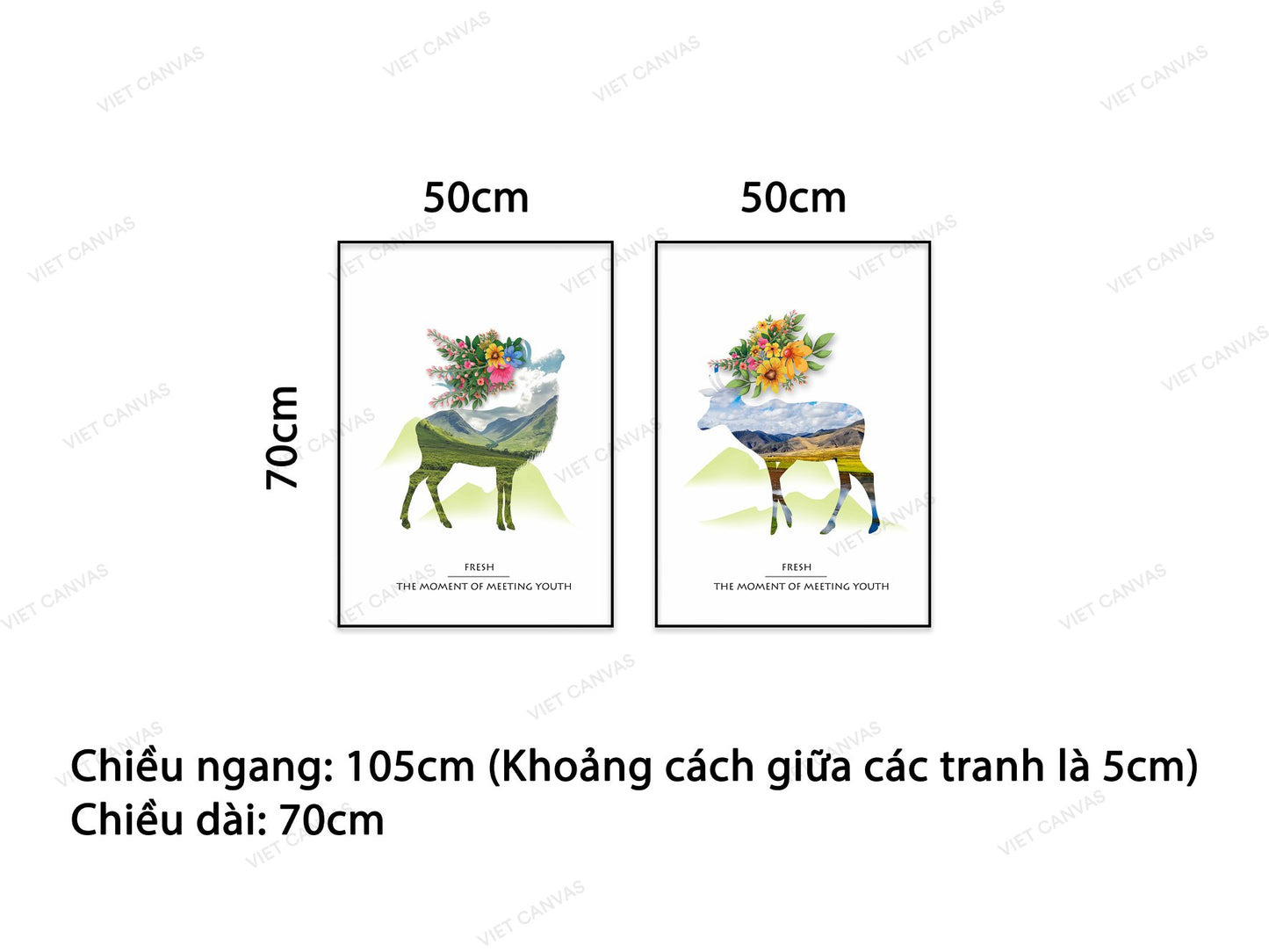 Bộ 2 Tranh Hươu Và Hoa Lá - VC884