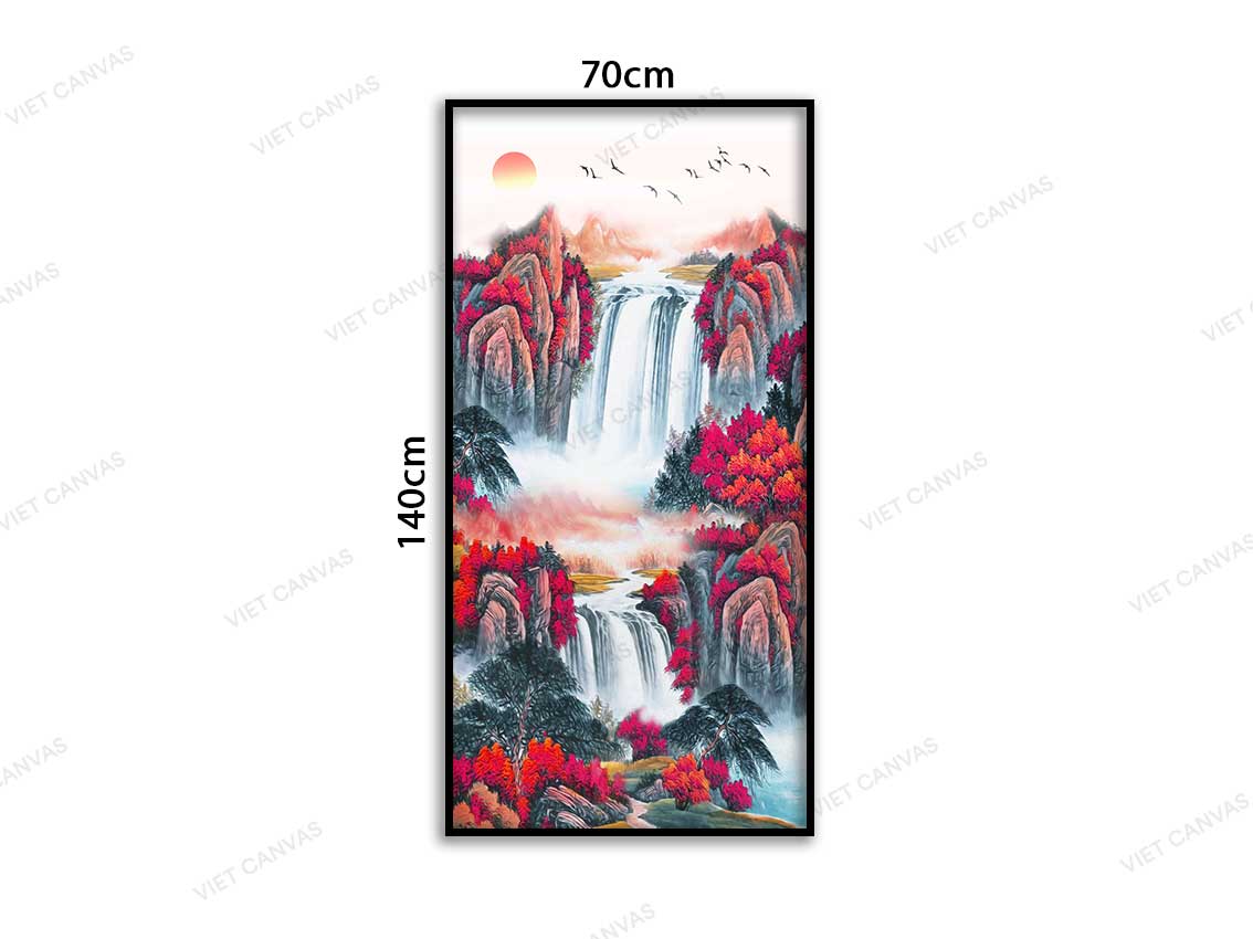 Tranh Thác Nước Bên Cánh Rừng Đỏ - VD010