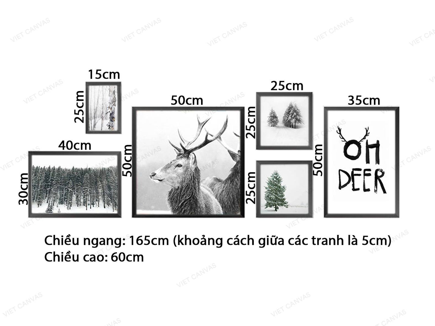 Bộ 6 Tranh Hươu, Rừng Thông Và Quotes - VZ245.2