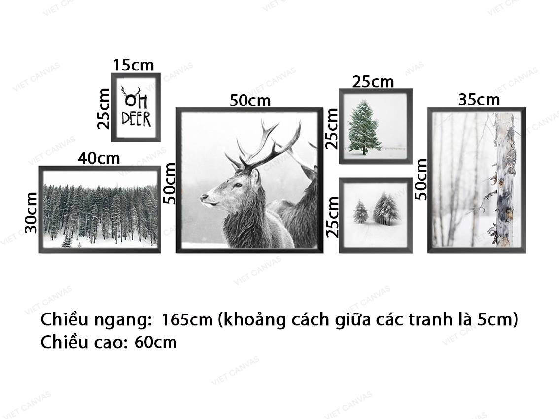 Bộ 6 Tranh Hươu, Rừng Thông Và Quotes - VZ245.1
