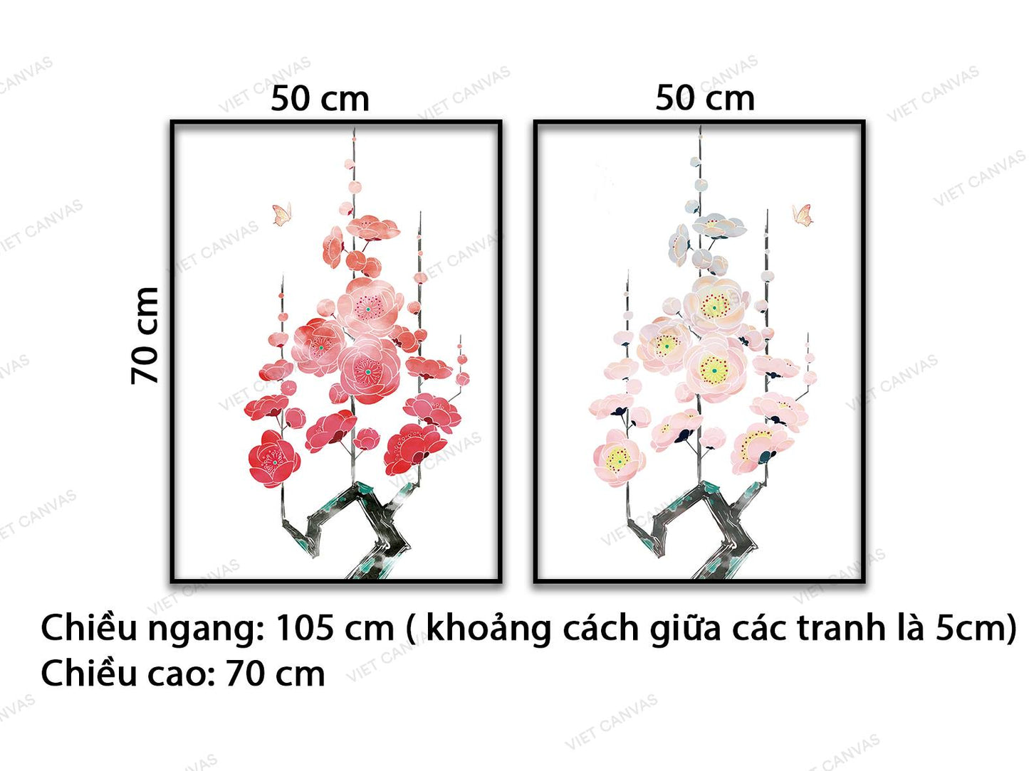 Bộ 2 Tranh Hoa Đào Khoe Sắc - VD473