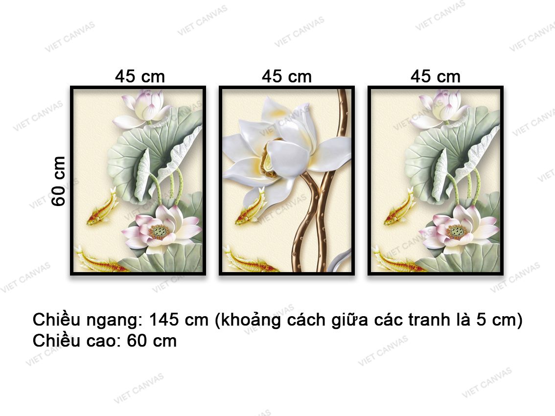 Bộ 3 Tranh Đàn Cá Chép Bơi Lội Dưới Đầm Sen - VD171