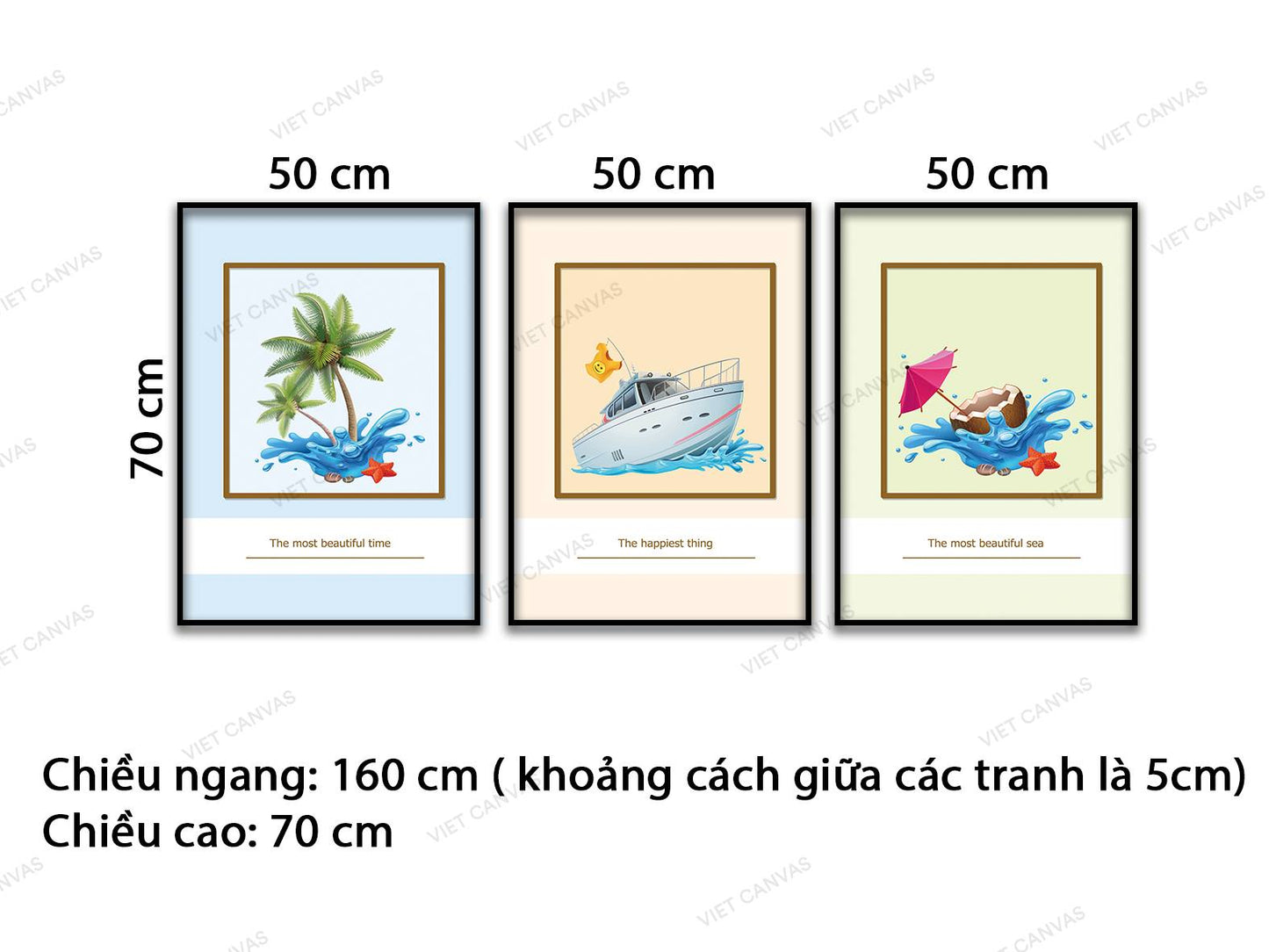 Bộ 3 Tranh Cây Dừa, Chiếc Thuyền Và Cốc Nước - VD475