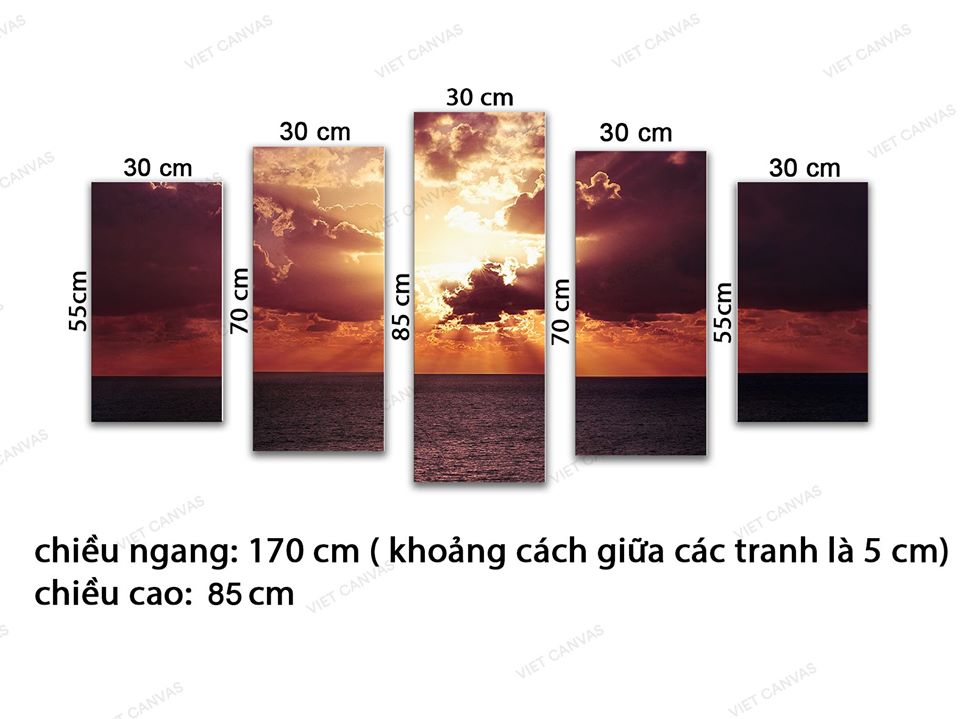 Bộ 5 Tranh Cảnh Biển Dưới Ánh Hoàng Hôn - VD240