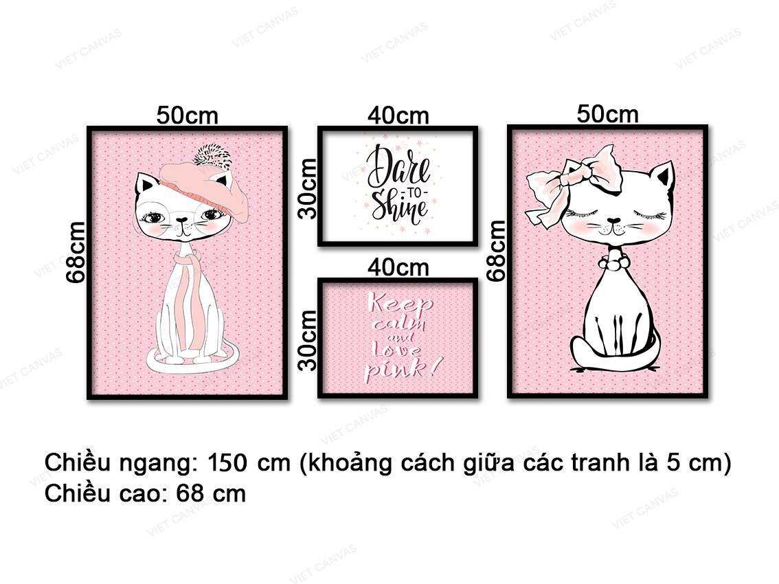Bộ 4 Tranh Cô Mèo Đáng Yêu - VD230