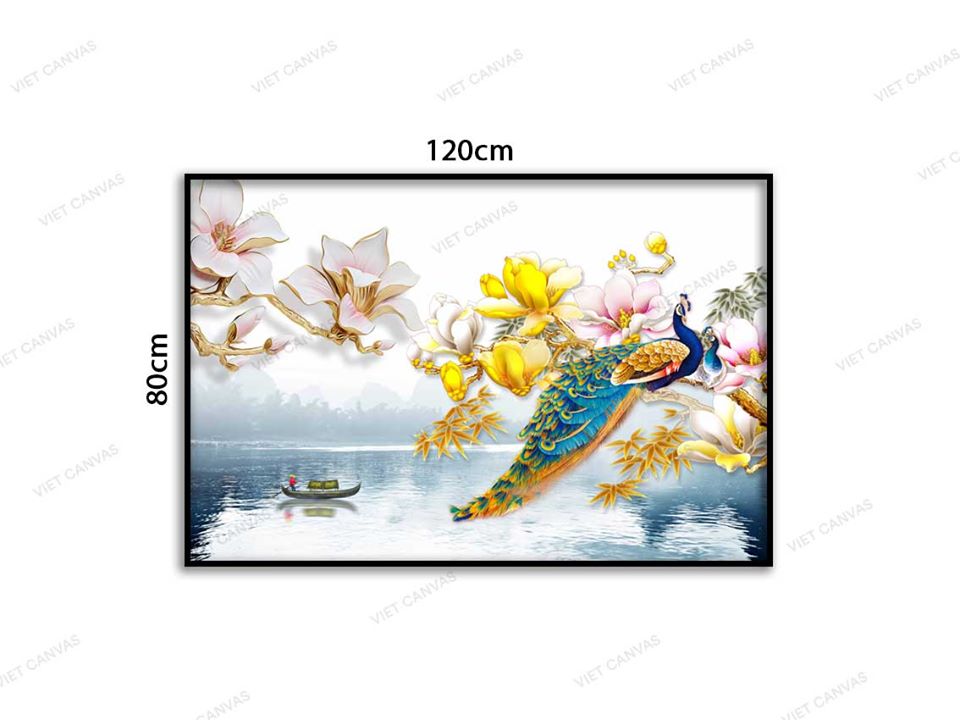 Tranh Con Công Trên Cành Hoa Đua Nhau Khoe Sắc - VD035