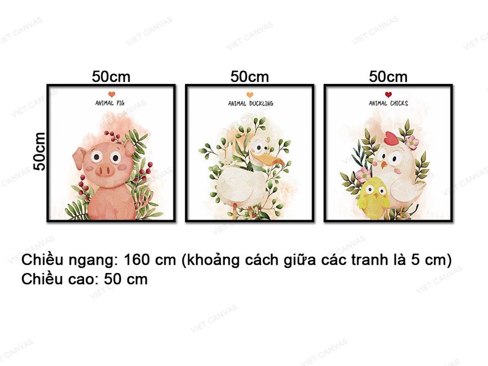 Bộ 3 Tranh Động Vật Dễ Thương - VD334