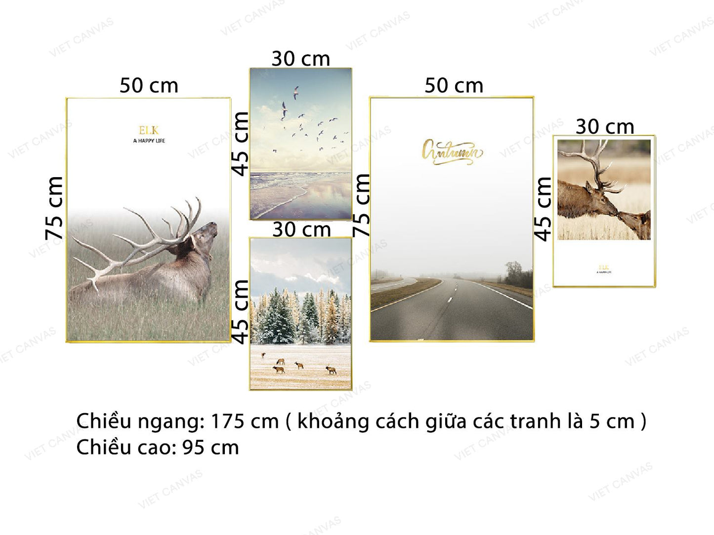 Bộ 5 Tranh Hươu, Con Đường, Rừng Cây Và Biển Cả - VK436.1