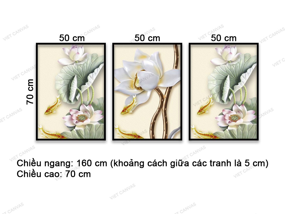 Bộ 3 Tranh Đàn Cá Chép Bơi Lội Dưới Đầm Sen - VD171