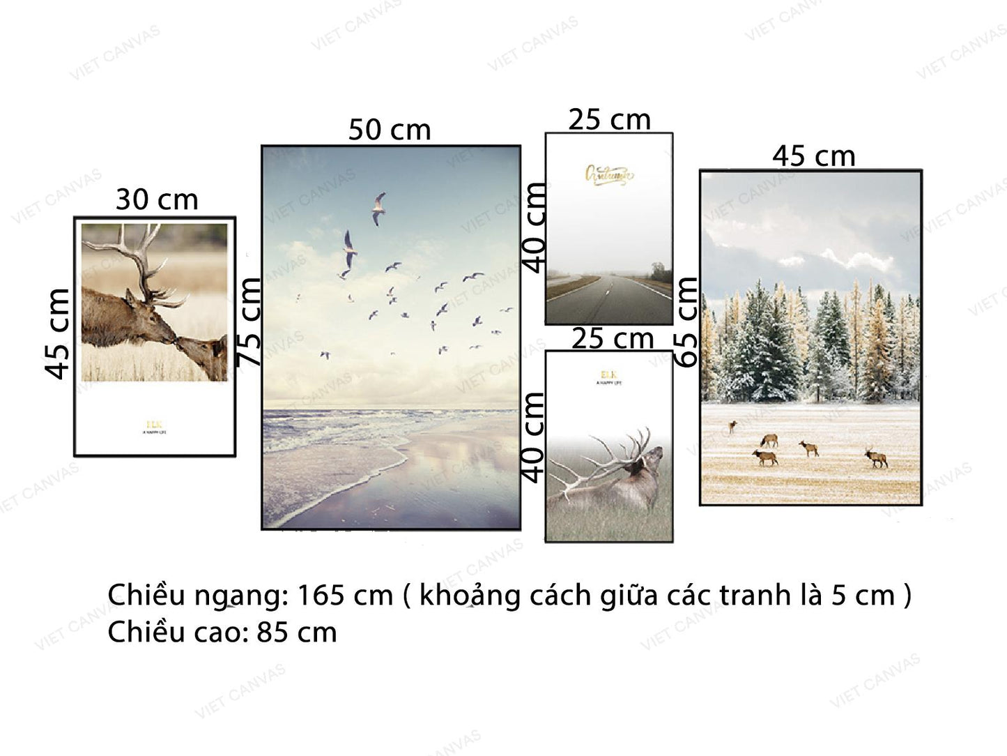 Bộ 5 Tranh Con Đường, Hươu, Khu Rừng Và Biển Cả - VK436.2