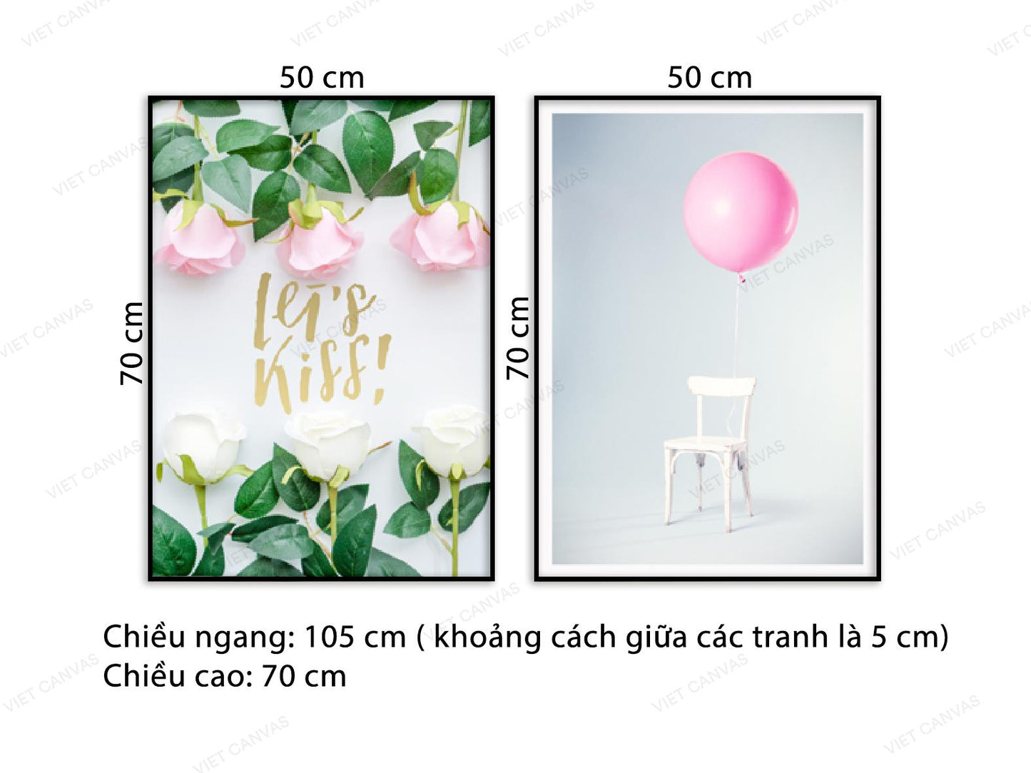 Bộ 2 Tranh Hoa Hồng Và Bong Bóng Dễ Thương - VK215.2